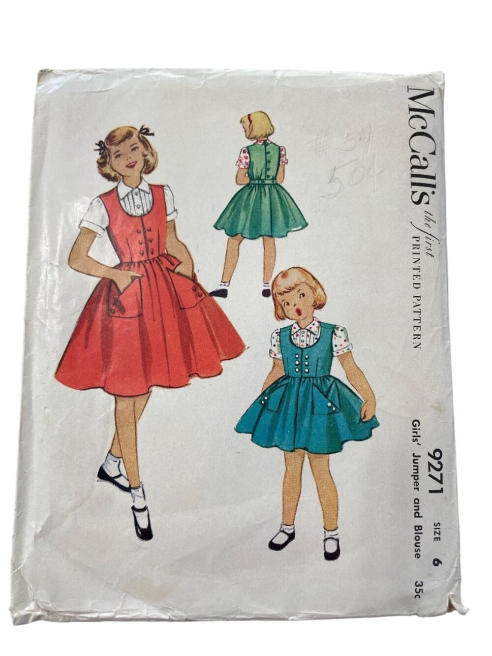 Vintage 50s McCalls 9271 Sewing Pattern Size 6 Girls Jumper & Blouse Retro CUT